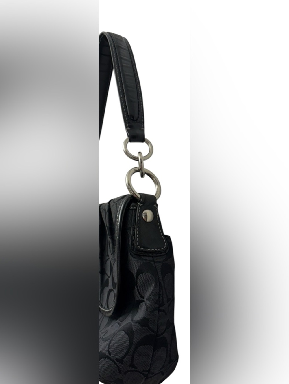 Coach Y2K Signature Flap Hobo/Shoulder Bag. F17093. Black/Silver-Tone Hardware. - Picture 8 of 10